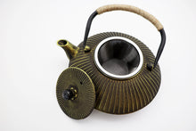 Load image into Gallery viewer, Japanese gold cast iron teapot set