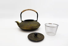 Load image into Gallery viewer, Japanese gold cast iron teapot set