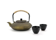 Load image into Gallery viewer, Japanese gold cast iron teapot set