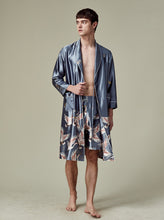 Load image into Gallery viewer, Men's Luxurious Kimono Robe with Shorts Silk Satin Bathrobes