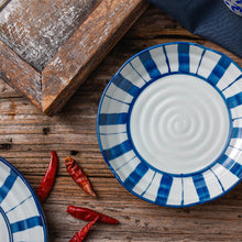 Load image into Gallery viewer, Japanese style hand printed blue line ceramic plate