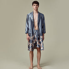 Load image into Gallery viewer, Men's Luxurious Kimono Robe with Shorts Silk Satin Bathrobes