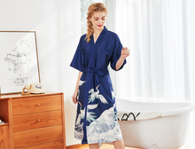 Load image into Gallery viewer, Women Nightgown Kimono Robes | Crane pattern