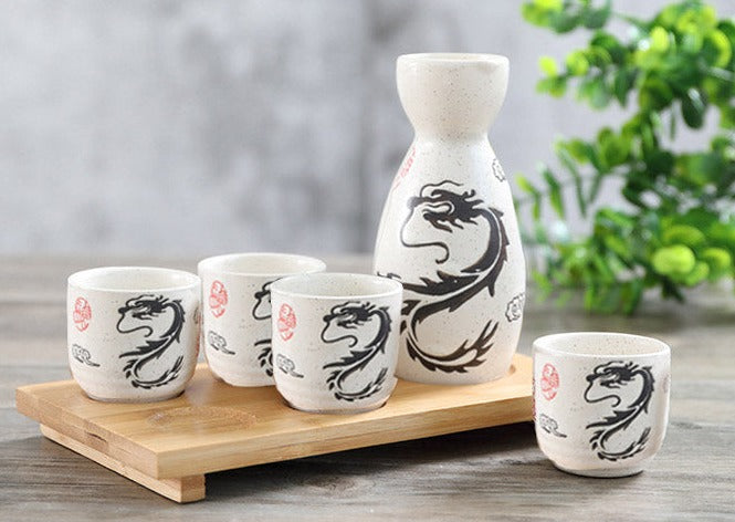 Ceramic Japanese style Sake Set | Dragon