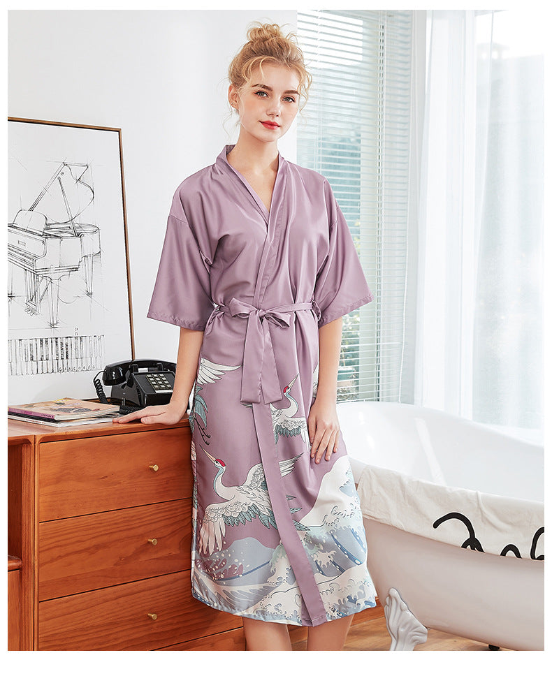 Women Nightgown Kimono Robes | Crane pattern