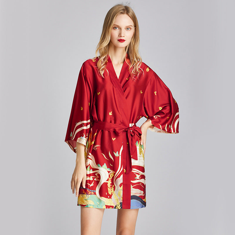 Women Nightgown Kimono Robes | Crane pattern