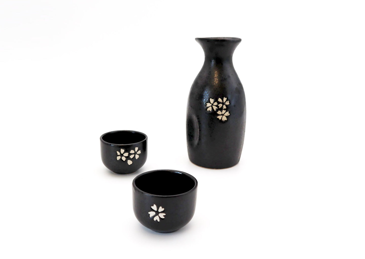 Ceramic Japanese style black Sakura Sake Set
