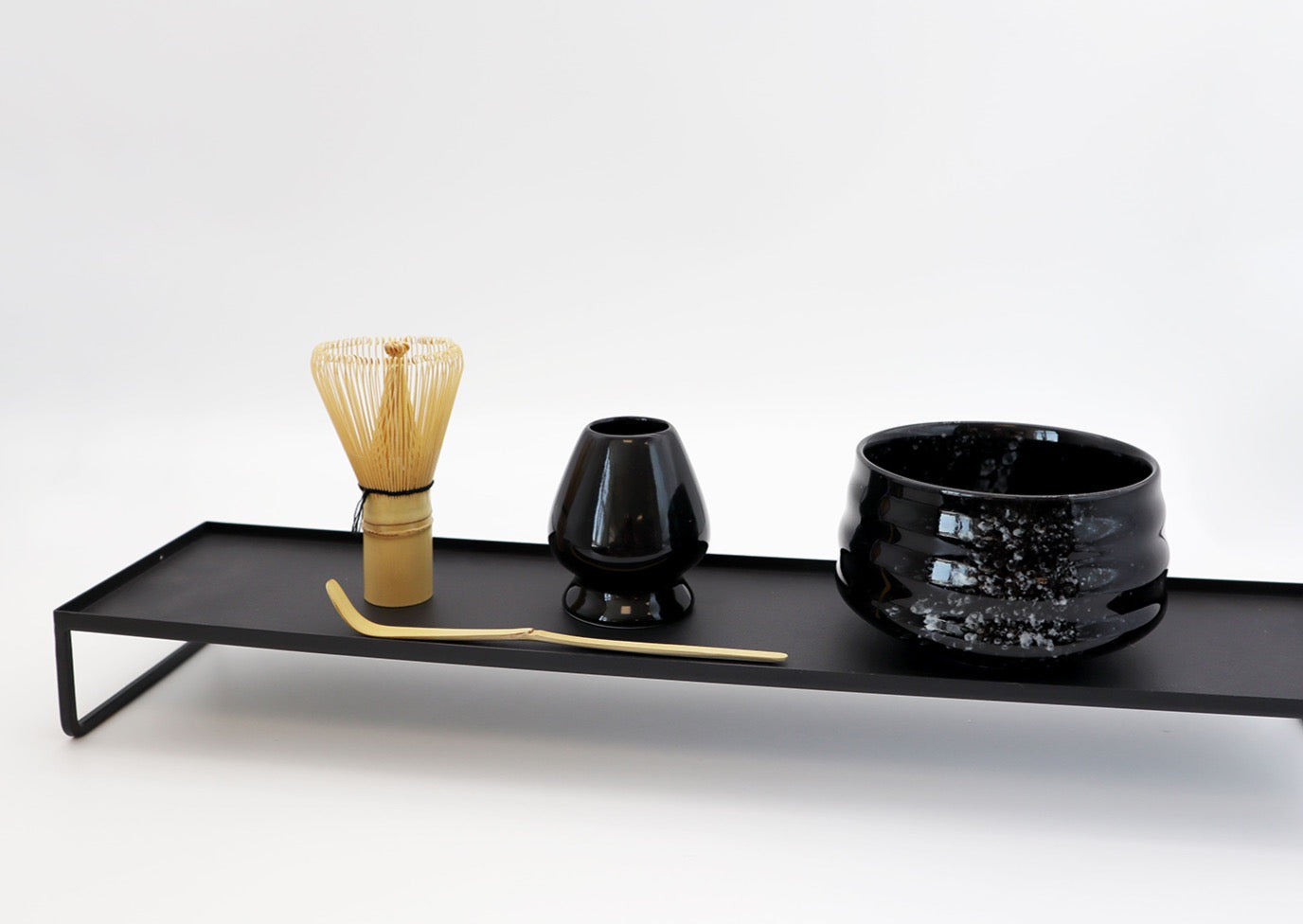 Japanese matcha tea ceremony kit with black bowl