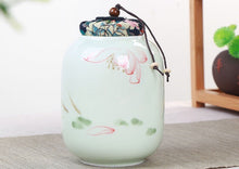 Load image into Gallery viewer, Hand painted lotus celadon storage jar
