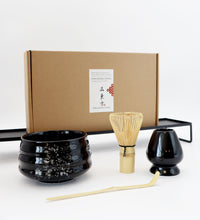 Load image into Gallery viewer, Japanese matcha tea ceremony kit with black bowl
