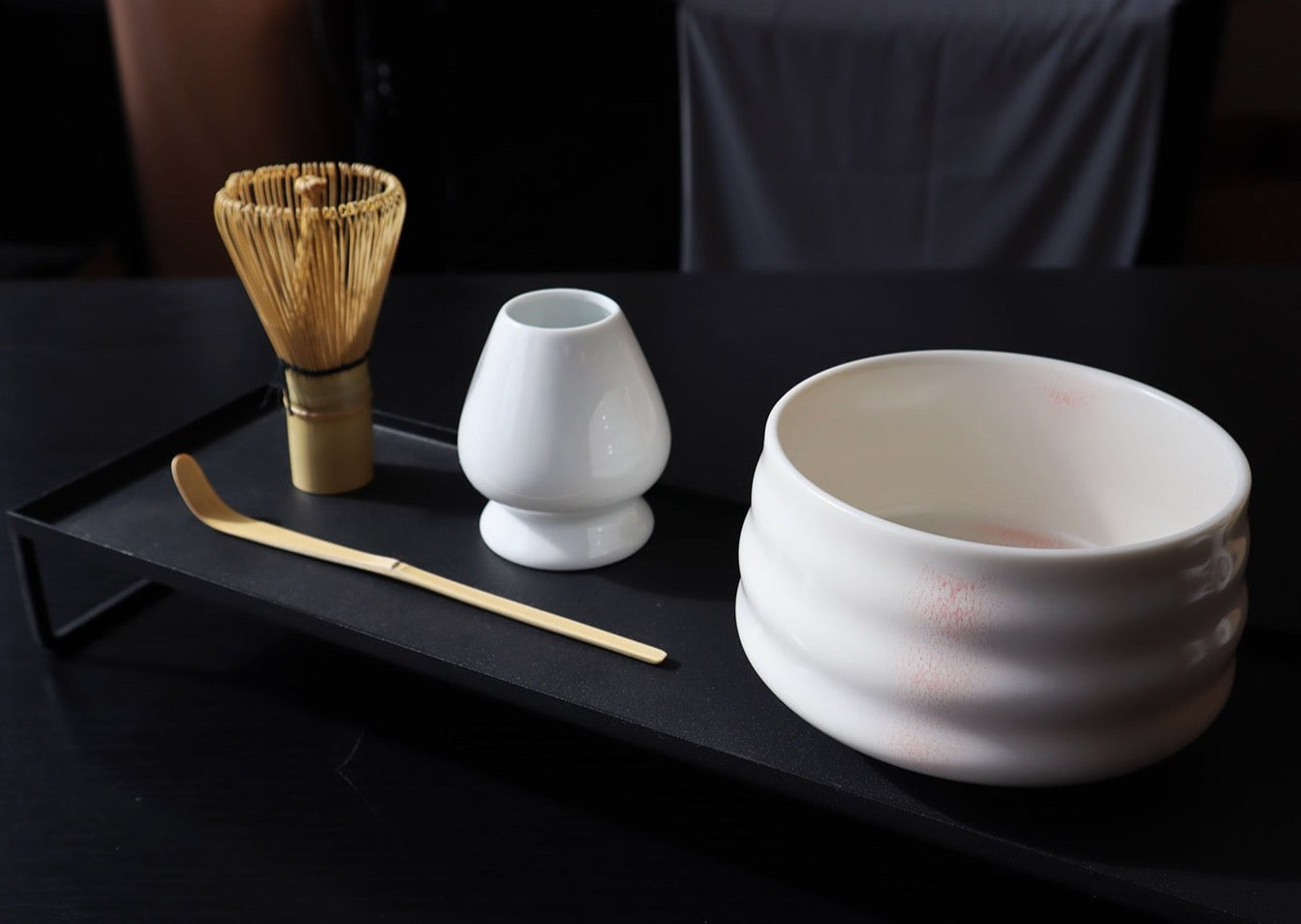 Japanese matcha tea ceremony kit with white bowl