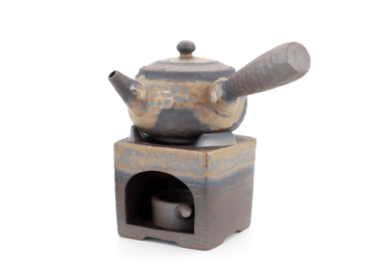 Ceramic Japanese Style Hammer Finish Teapot With Stove Set