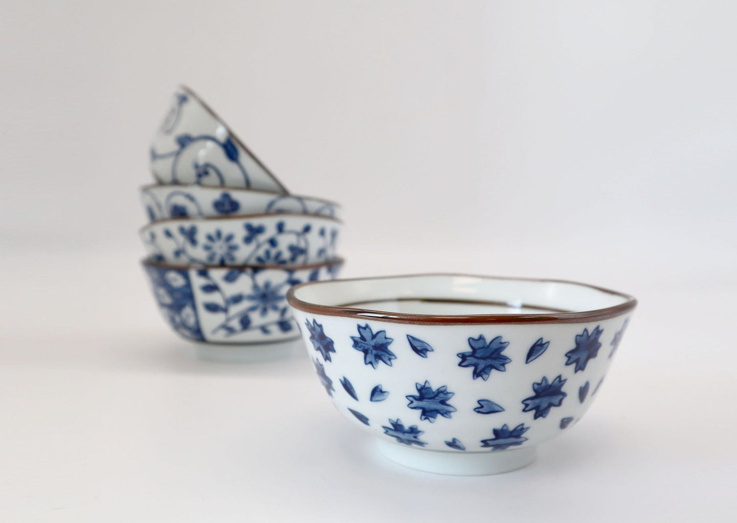 Rice Bowls 5 Piece Set | Blue & white pattern