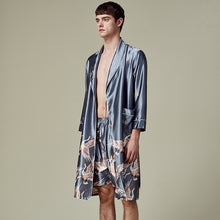 Load image into Gallery viewer, Men&#39;s Luxurious Kimono Robe with Shorts Silk Satin Bathrobes
