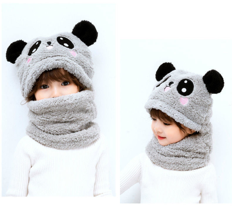 Panda Warm Plush Scarf Hats for Kids