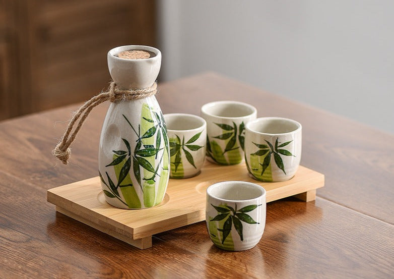 Ceramic Japanese style Sake Set | Bamboo