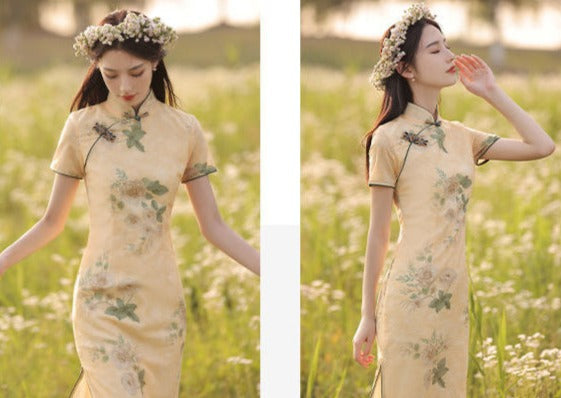 chinese cheongsam dress | summer yellow