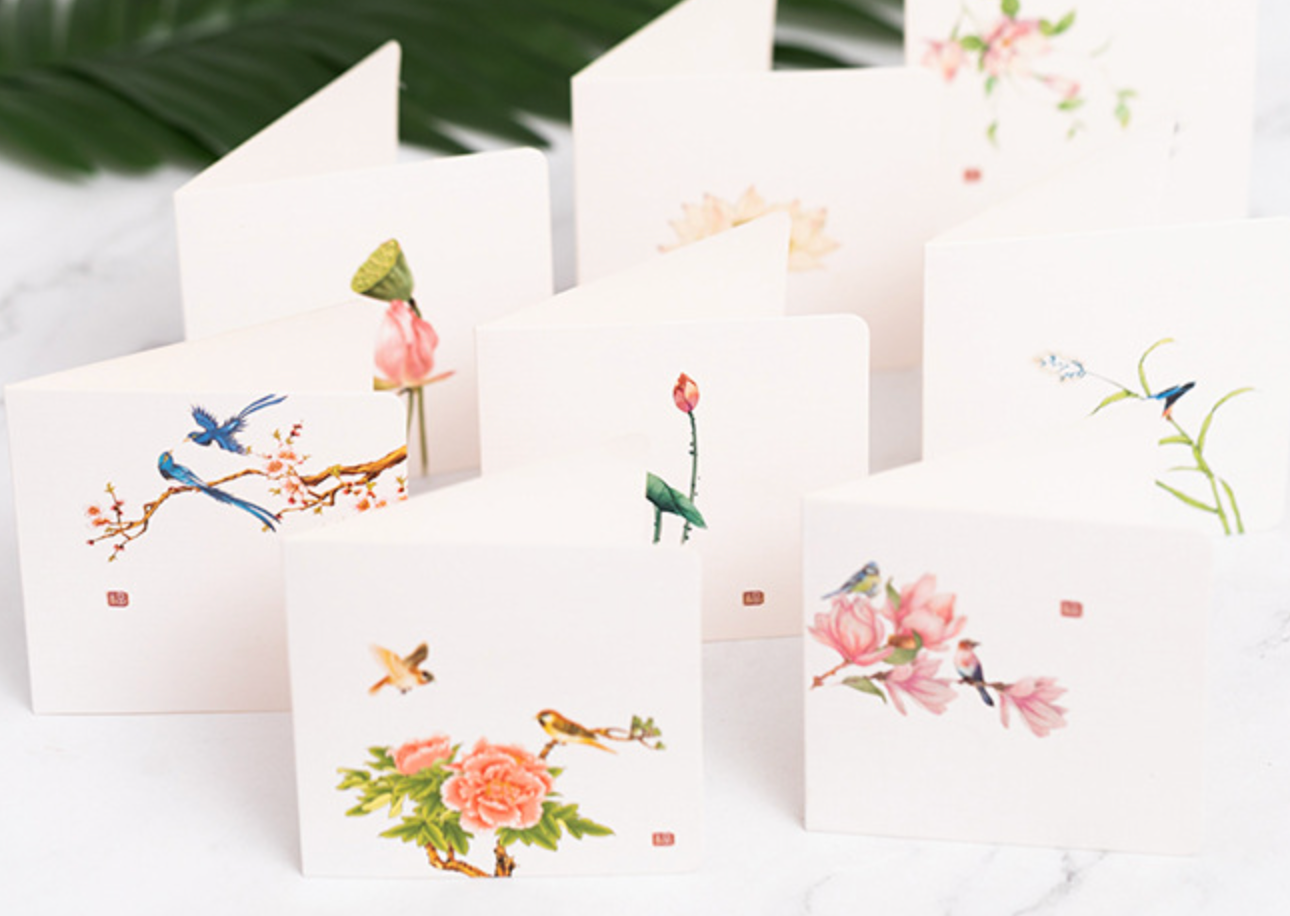 8pcs Blank note cards with envelopes | Chinese hand-drawn bird and flower landscape painting