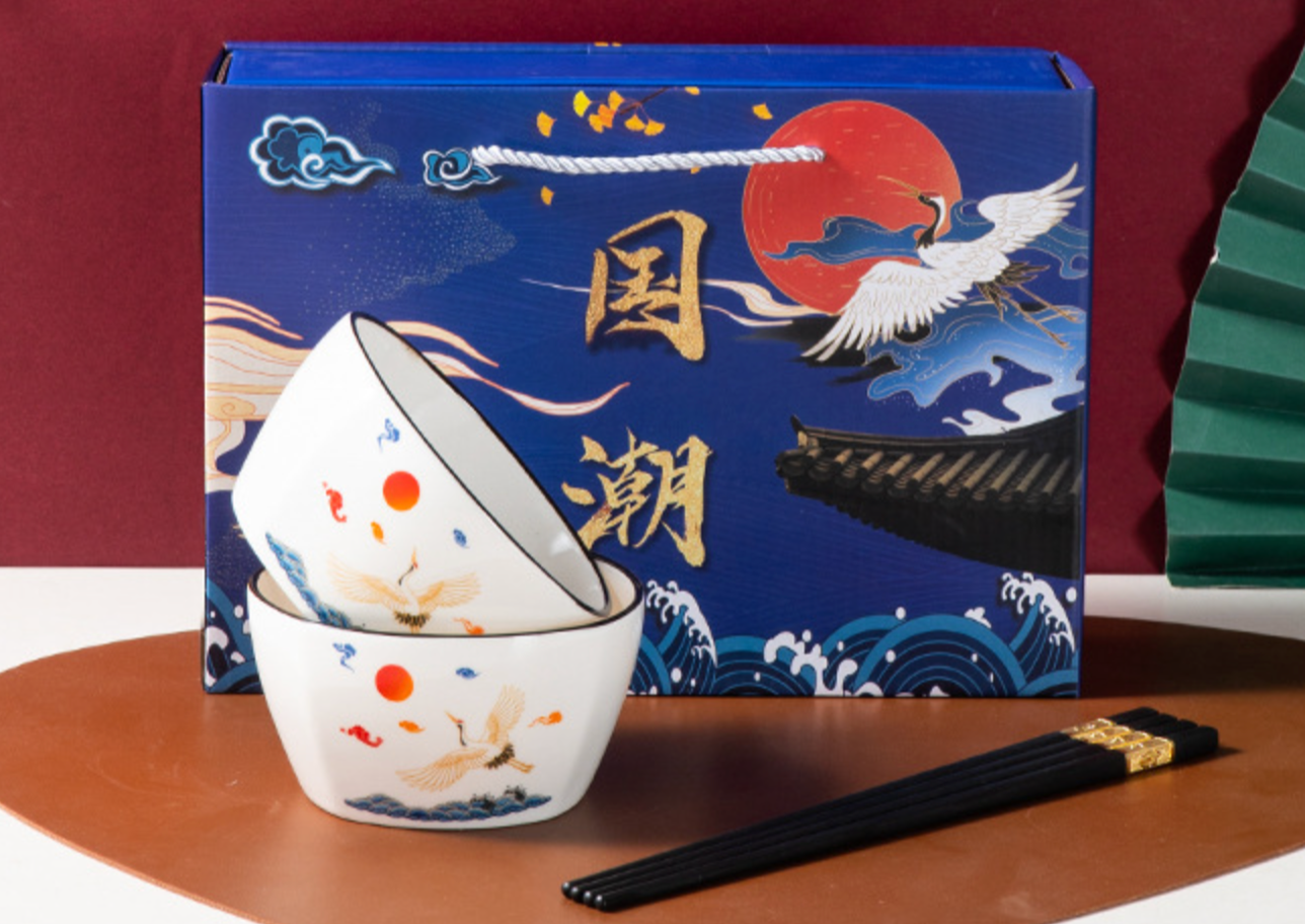 Rice Bowls 4 Piece Set| Chinese crane pattern